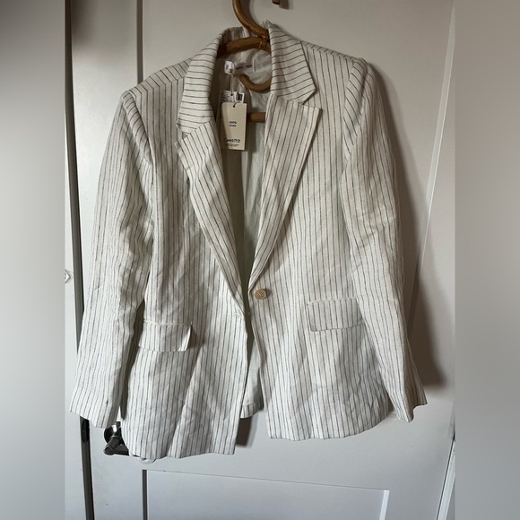 NWT Linen Mango White Pinstripe Blazer - Picture 2 of 7